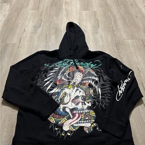 Ed Hardy Black Hoodie with Colorful Skull Design